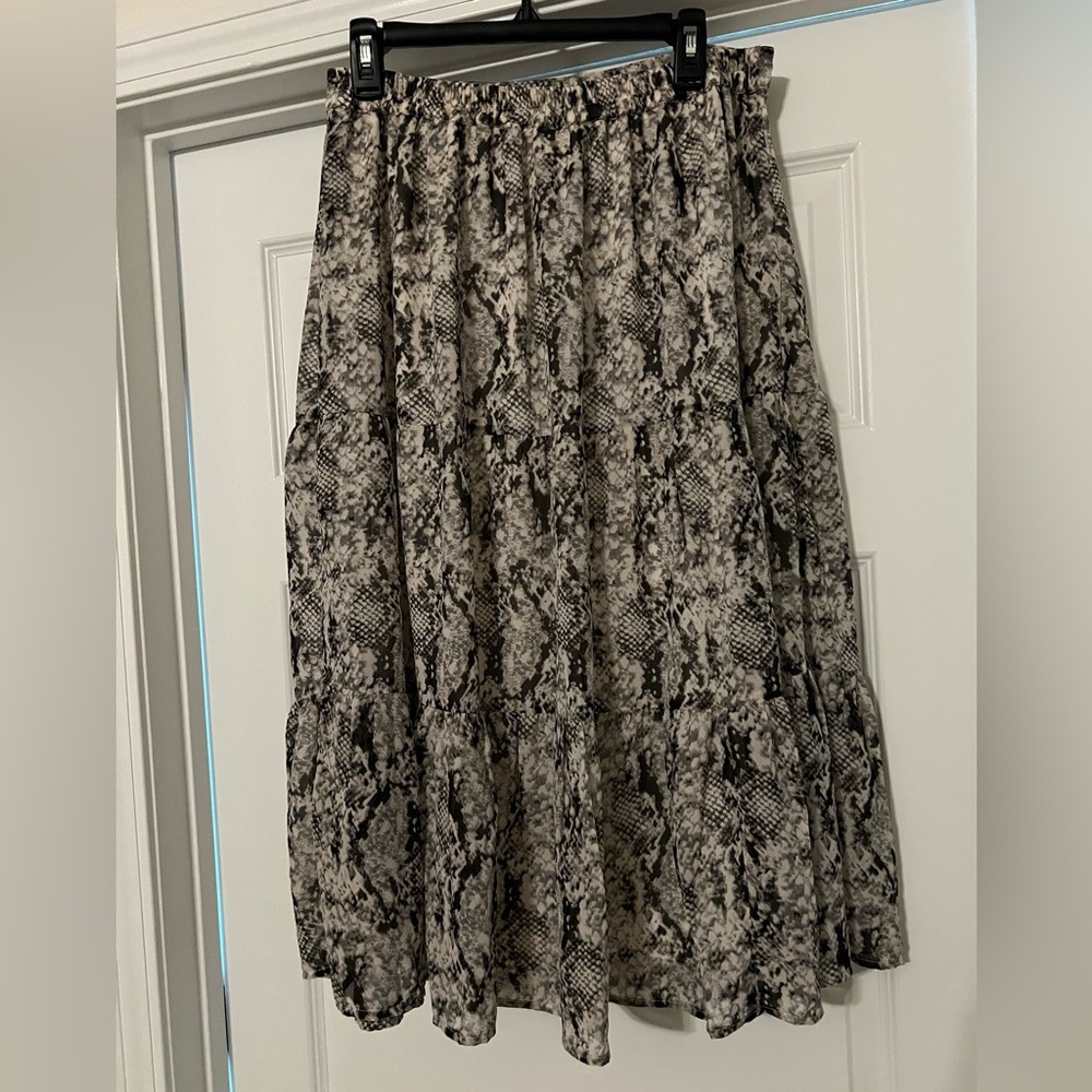 Snake Skin Print Black and White Tiered Maxi Skirt